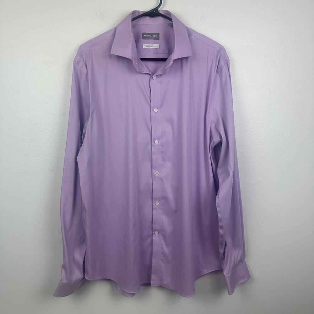 Michael Kors Mens Slim Long Sleeve Button-Up Light Purple Shirt Large 16 1/2